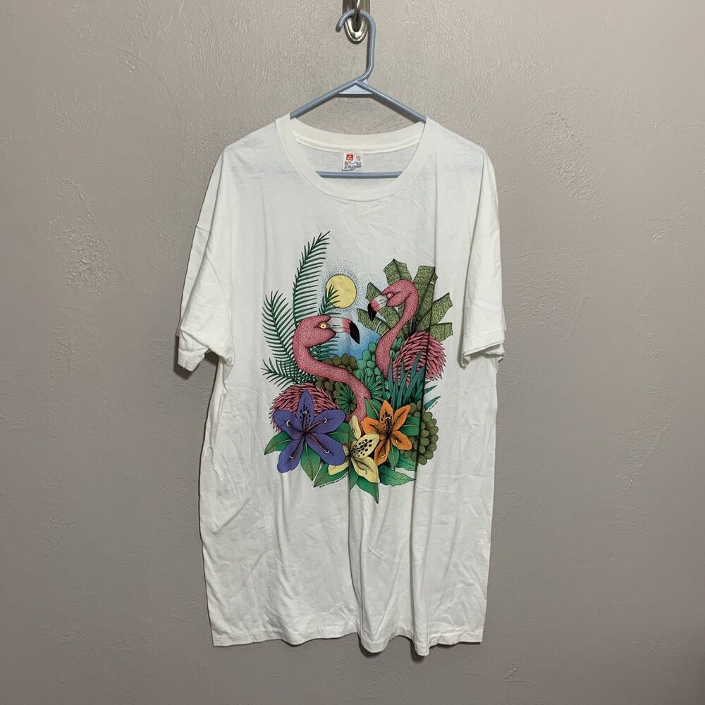 VTG 1994 Single Stitch Flamingo 2XL Tshirt Tee PJ Ash White Southern Silk Screen
